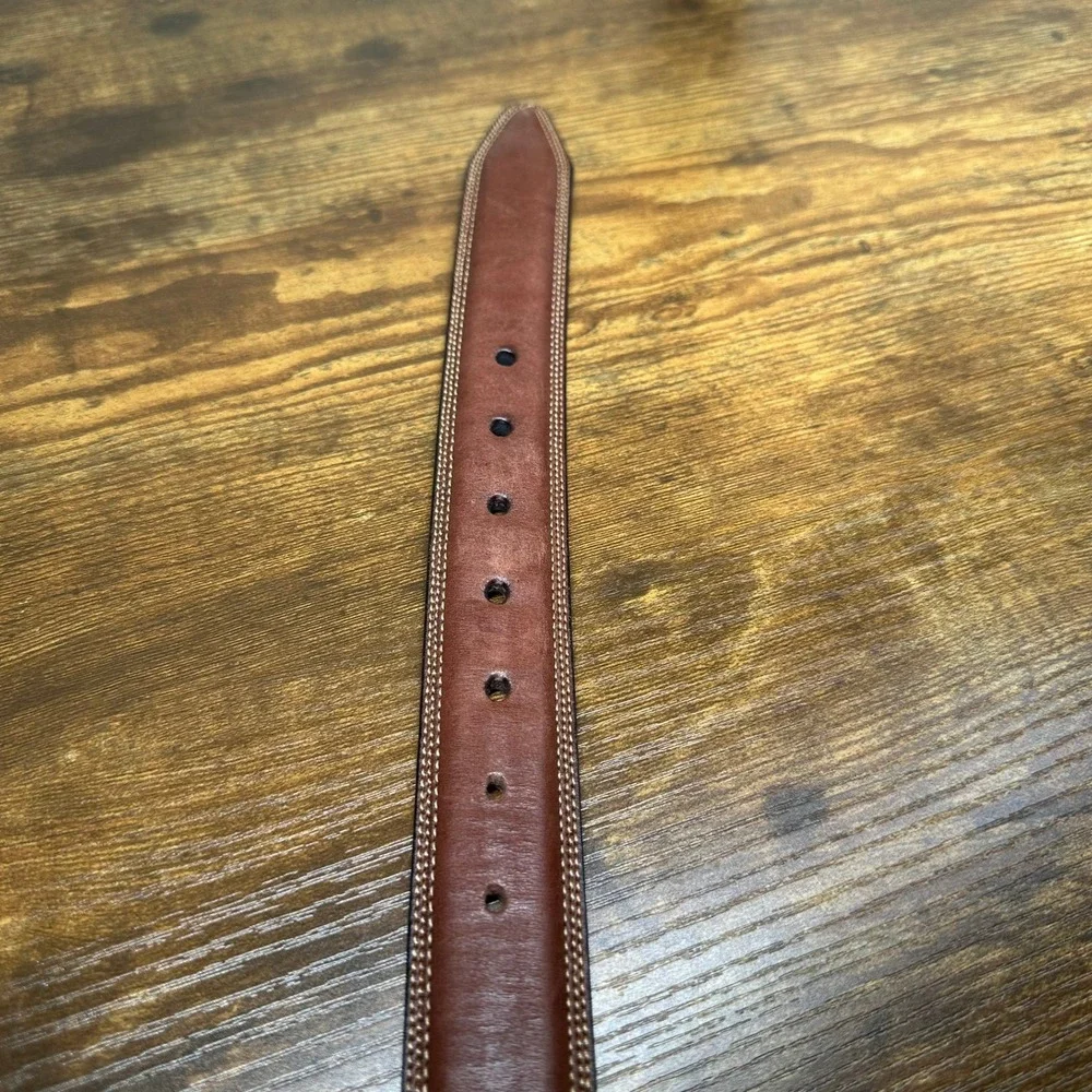 Johnston & Murphy Mens Brown Leather Dress Belt Triple Stitch Size 44 75-7312‎